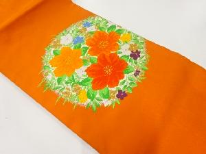 リサイクル　丸紋に草花模様織り出し名古屋帯